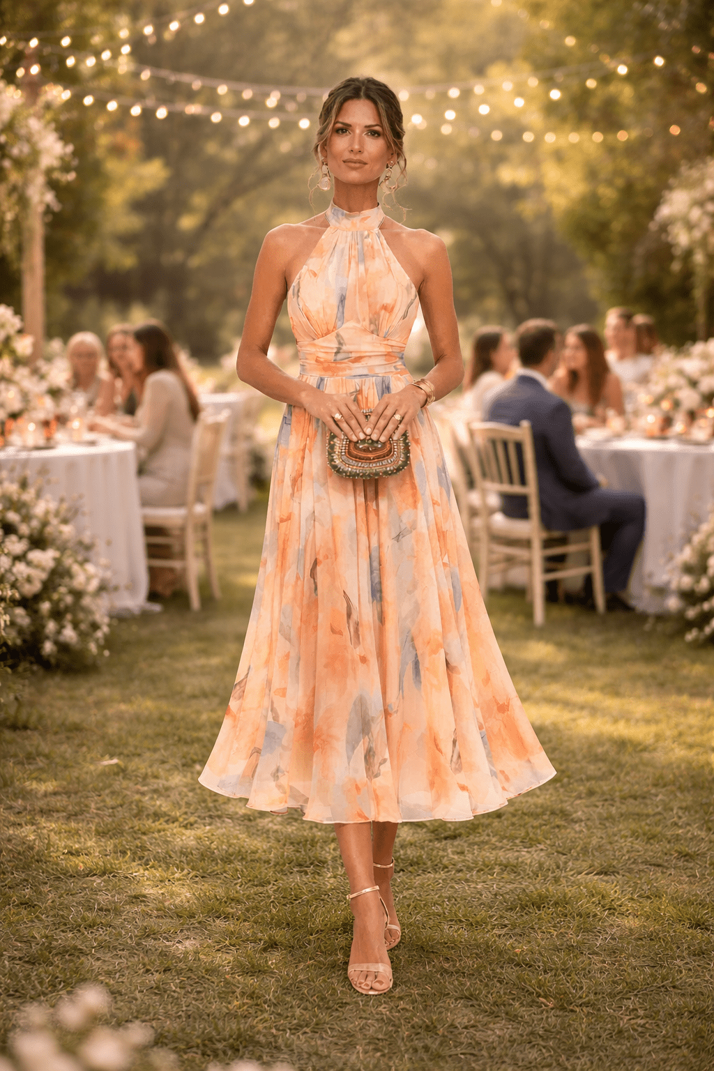Esther™ | Vestido de Cuello Halter con Estampado de Acuarela - Navarro Granada