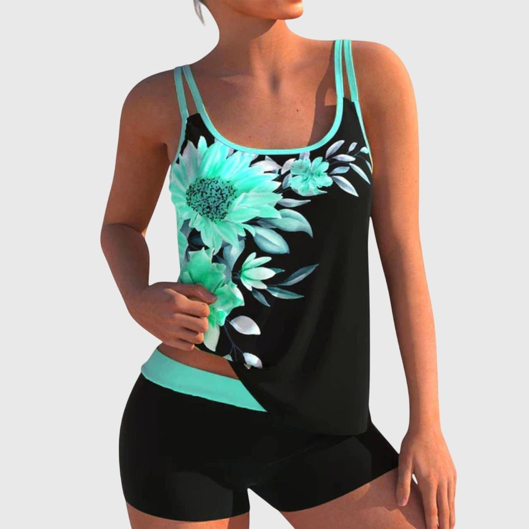 Flor – Tankini floral con short, efecto vientre plano Conjuntos de Tankini - Navarro Granada