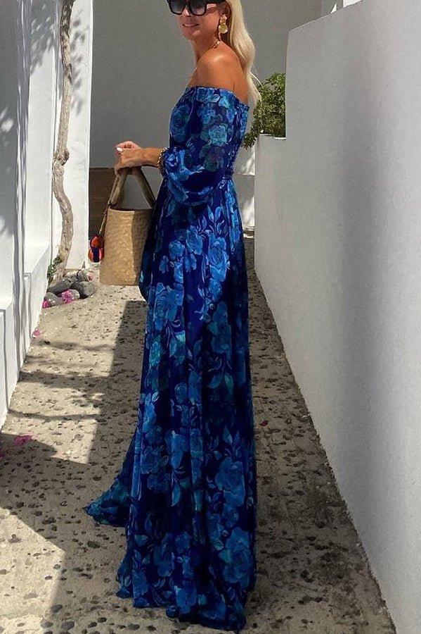 Francesca - Vestido largo con estampado floral y mangas off - the - shoulder - Navarro Granada