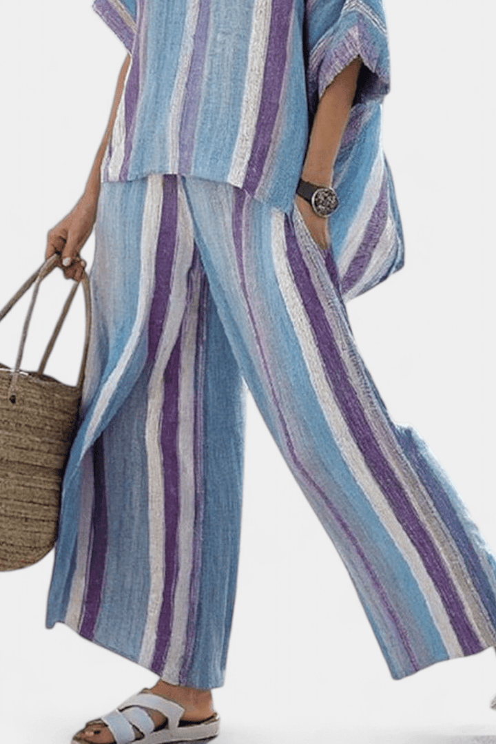 Ginevra — Top elegante en tono malva pastel y pantalones de lino a rayas - Navarro Granada