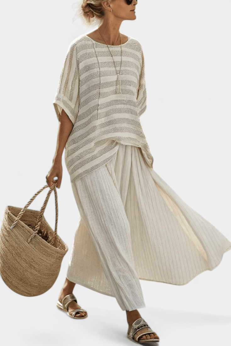 Graziella — Top a rayas de bambú natural y pantalones de lino fluidos - Navarro Granada