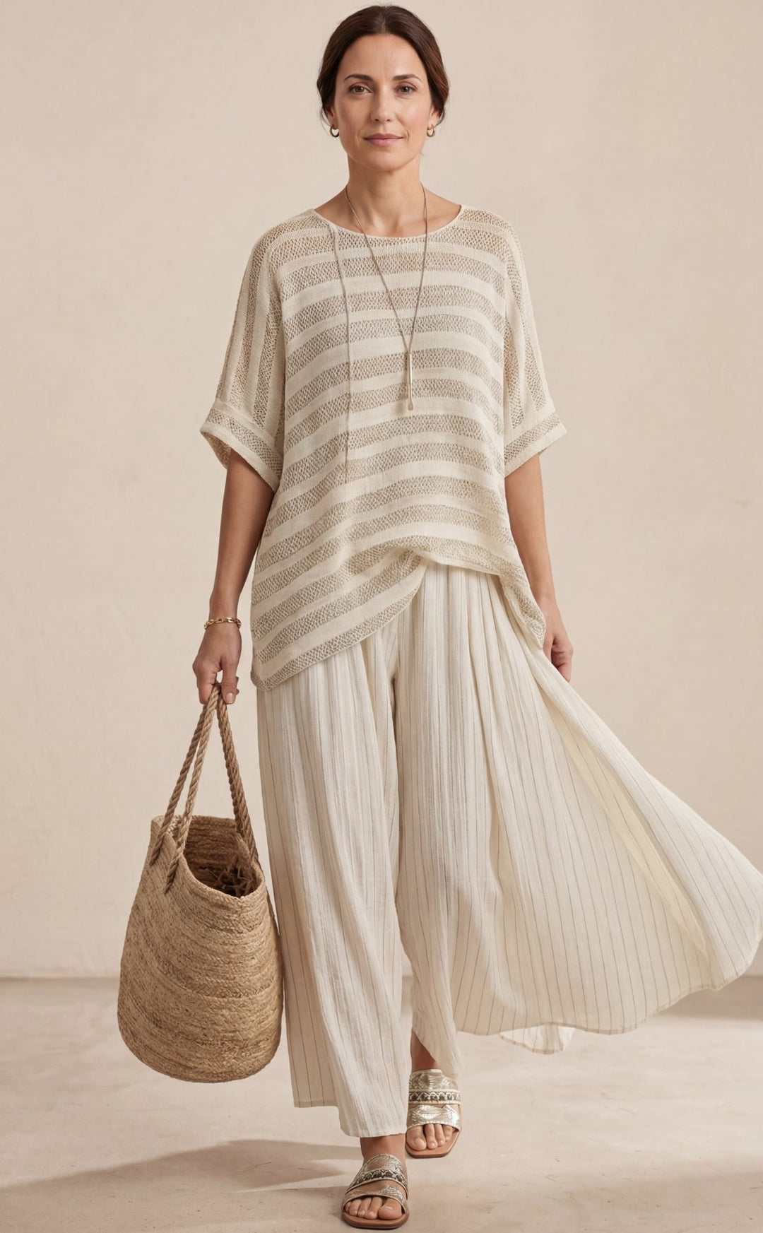 Graziella — Top a rayas de bambú natural y pantalones de lino fluidos - Navarro Granada