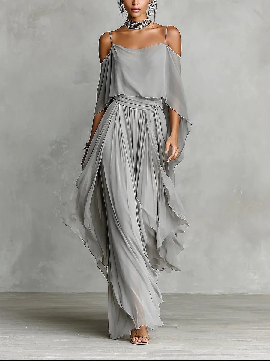 Isabela | Conjunto fluido gris con top de tirantes y pantalón ligero - Navarro Granada
