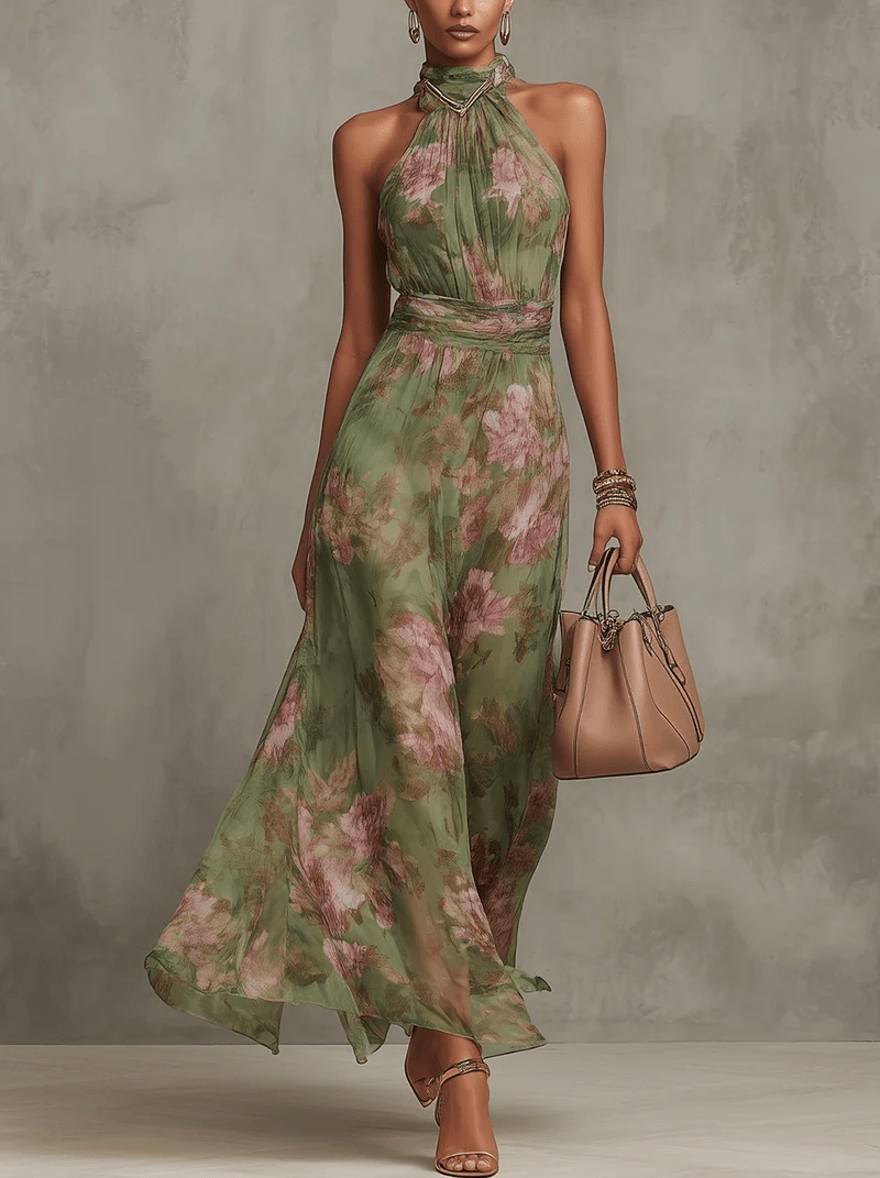 Livia - Vestido Maxi Halter Floral Elegante Floral Dresses - Navarro Granada