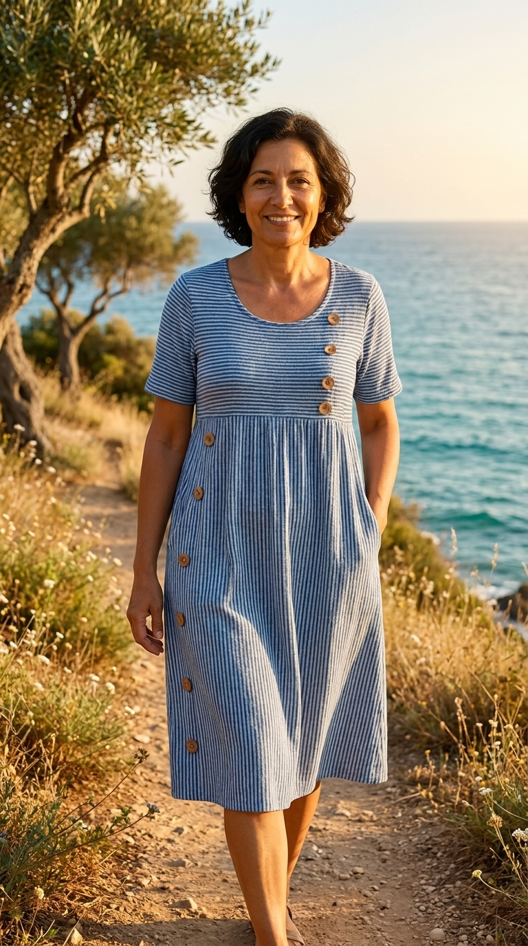 Lola | Vestido Midi a Rayas – Comodidad Sin Esfuerzo, Confianza Diaria Dress Women - Navarro Granada