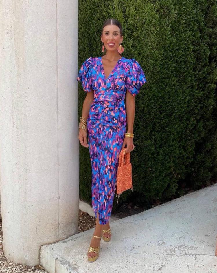Loren - Vestido Midi Vibrante con Mangas Abullonadas JURKEN VOOR BRUILOFTGASTEN - Navarro Granada