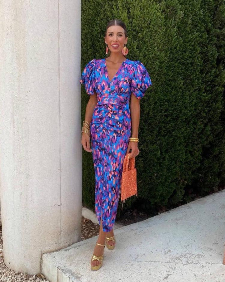 Loren - Vestido Midi Vibrante con Mangas Abullonadas JURKEN VOOR BRUILOFTGASTEN - Navarro Granada