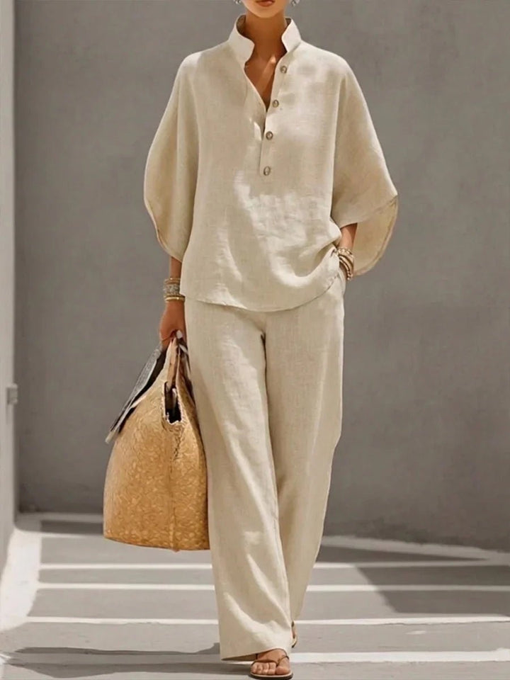 Maribel™ | Conjunto de lino con mangas murciélago y pantalón ancho - Navarro Granada