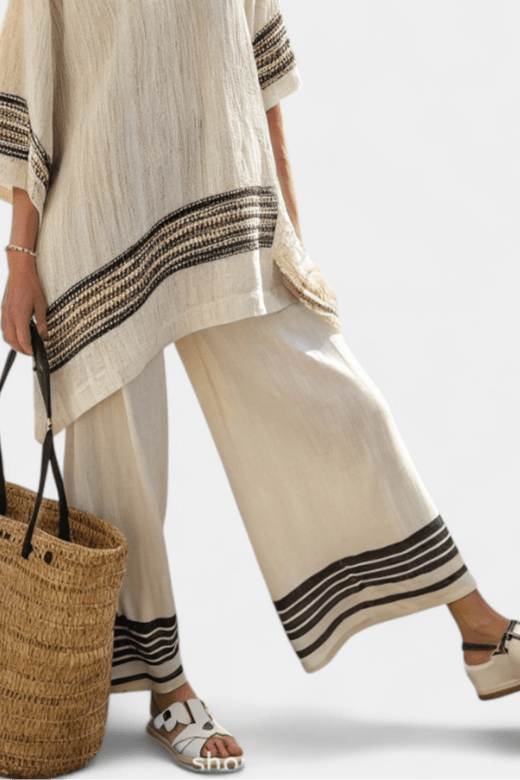Mariella — Top elegante de lino con rayas negras y pantalones fluidos - Navarro Granada