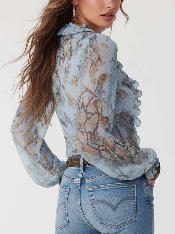 Marina · Blusa fruncida con cremallera dorada Long Sleeve Blouse - Navarro Granada