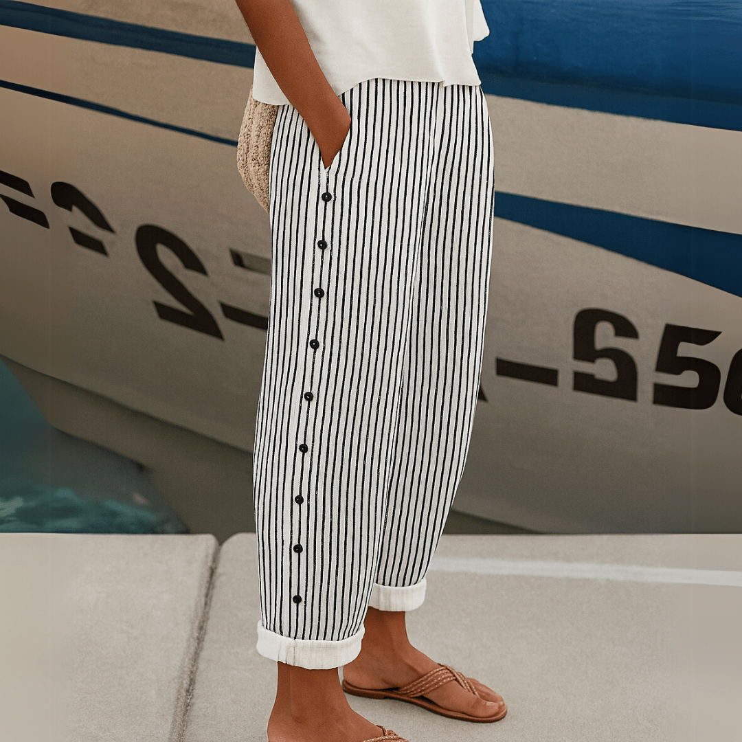 Martina | Pantalones de Botón a Rayas Elegantes - Navarro Granada