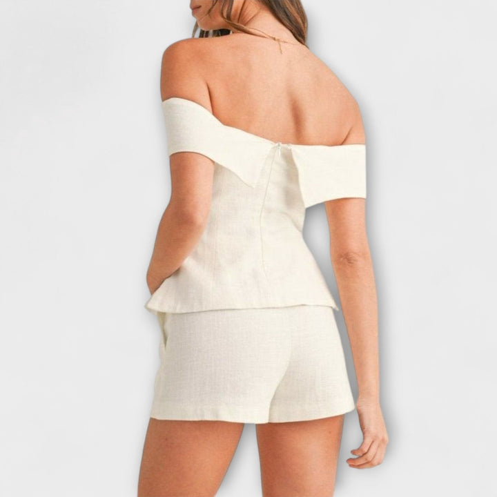 Olivia - Conjunto de Dos Piezas de Algodón y Lino Blanco - Navarro Granada