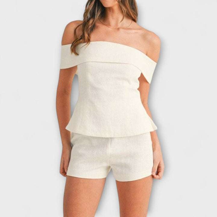 Olivia - Conjunto de Dos Piezas de Algodón y Lino Blanco - Navarro Granada