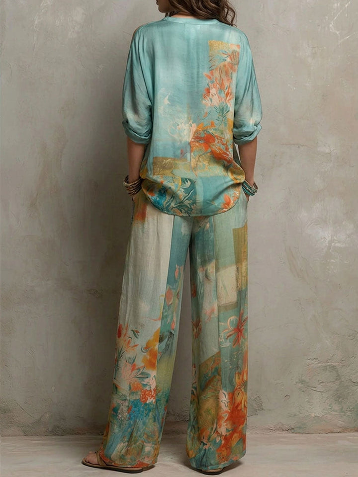 Chiara | Conjunto elegante de estampado floral con pantalón amplio