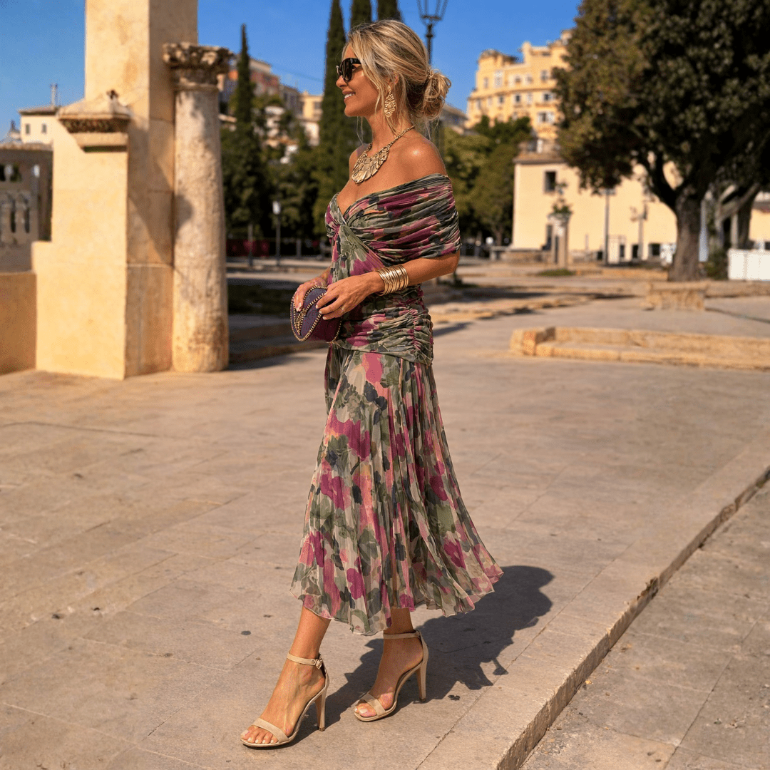 ROSSANA – Vestido Maxi Off - Shoulder - Navarro Granada