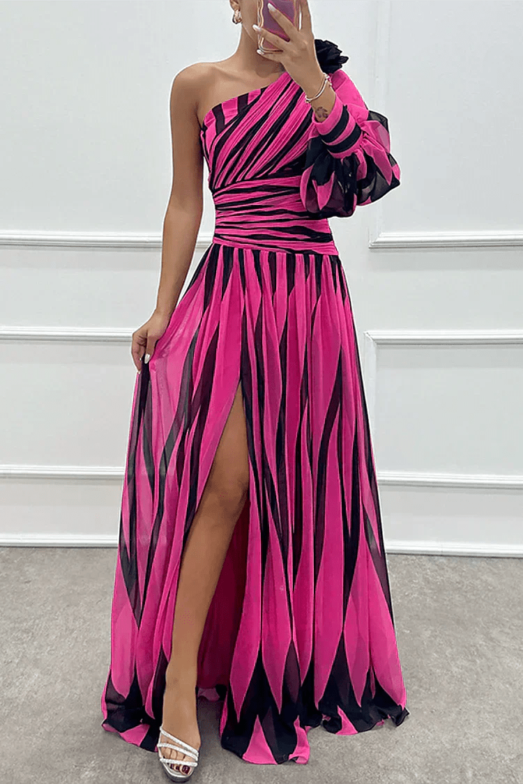 Shiloh - Vestido Maxi Elegante a Rayas con Un Hombro JURKEN VOOR BRUILOFTGASTEN - Navarro Granada