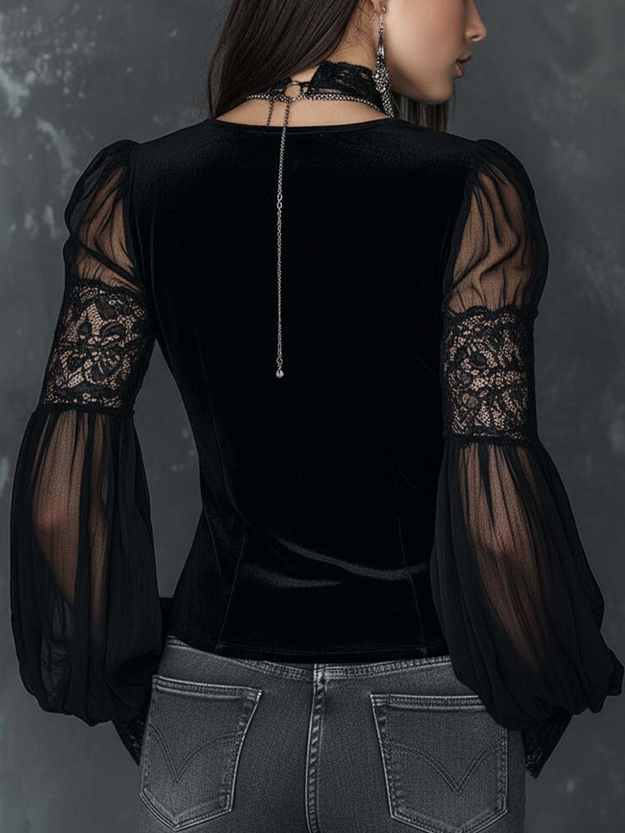 Sofía · Blusa Terciopelo Mangas Transparentes Blouse - Navarro Granada