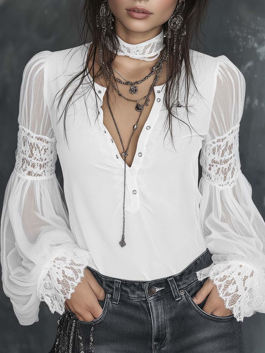 Sofía · Blusa Terciopelo Mangas Transparentes Blouse - Navarro Granada