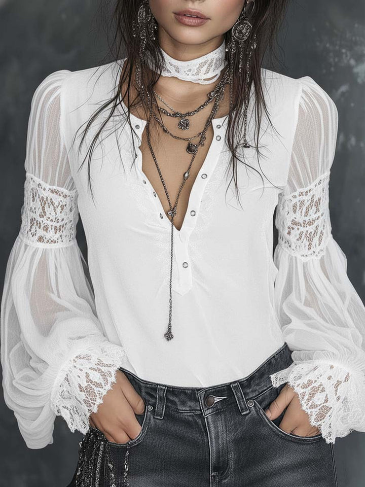 Sofía · Blusa Terciopelo Mangas Transparentes Blouse - Navarro Granada
