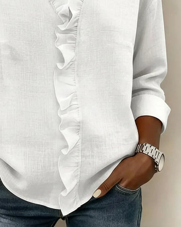 Susan | Blusa con Volantes, Cuello en V y Mangas Largas - Navarro Granada
