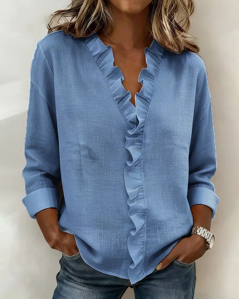 Susan | Blusa con Volantes, Cuello en V y Mangas Largas - Navarro Granada