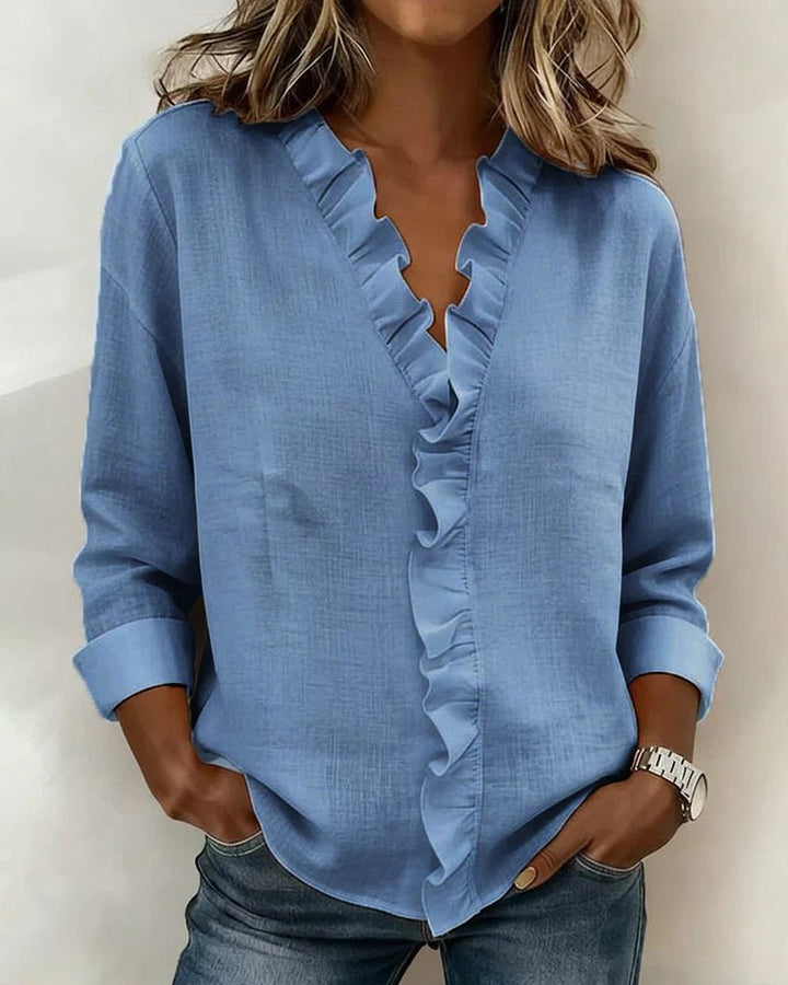 Susan | Blusa con Volantes, Cuello en V y Mangas Largas - Navarro Granada