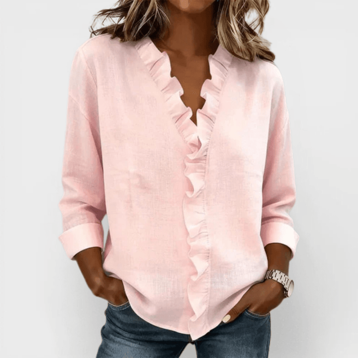 Susan | Blusa con Volantes, Cuello en V y Mangas Largas - Navarro Granada