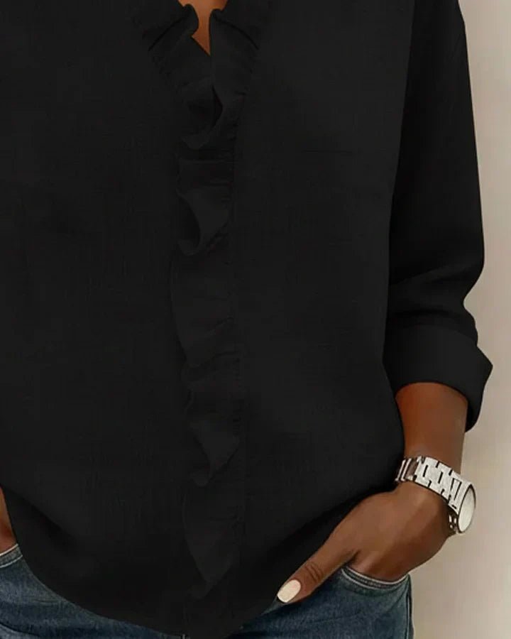 Susan | Blusa con Volantes, Cuello en V y Mangas Largas - Navarro Granada
