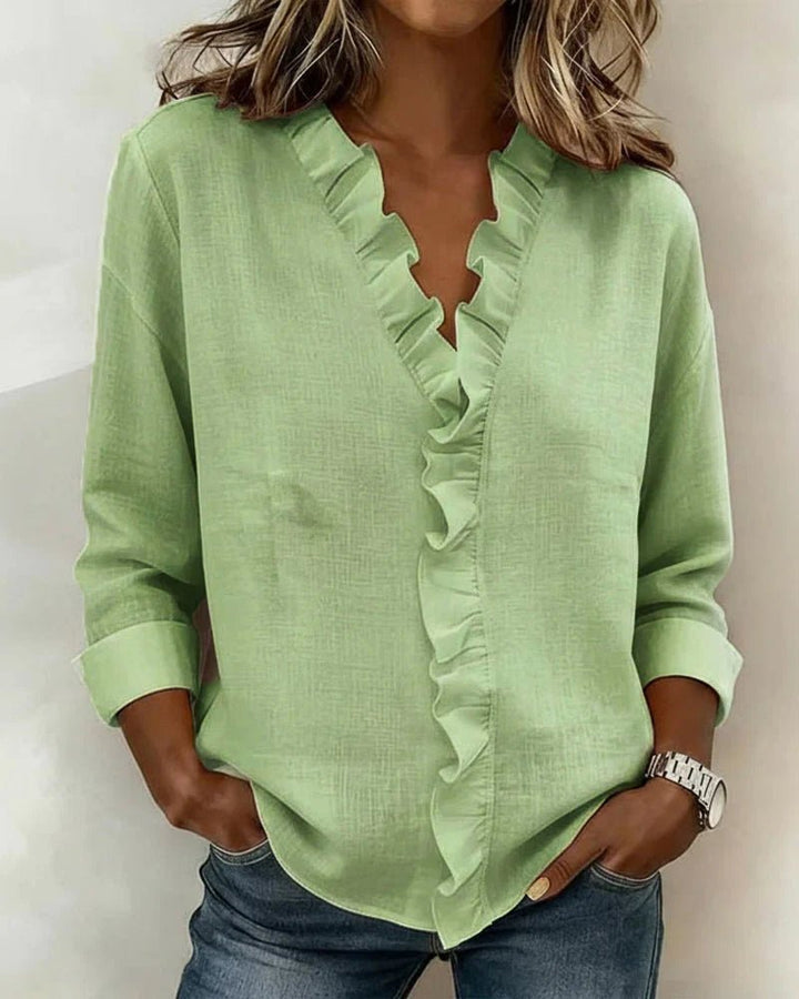 Susan | Blusa con Volantes, Cuello en V y Mangas Largas - Navarro Granada