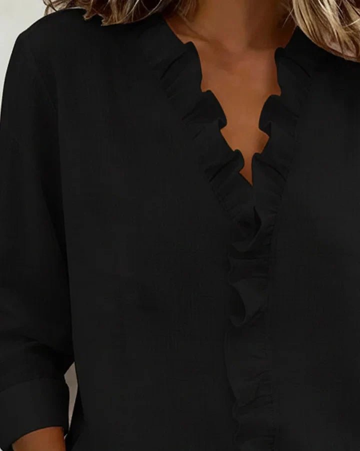 Susan | Blusa con Volantes, Cuello en V y Mangas Largas - Navarro Granada