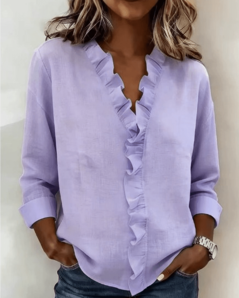 Susan | Blusa con Volantes, Cuello en V y Mangas Largas - Navarro Granada