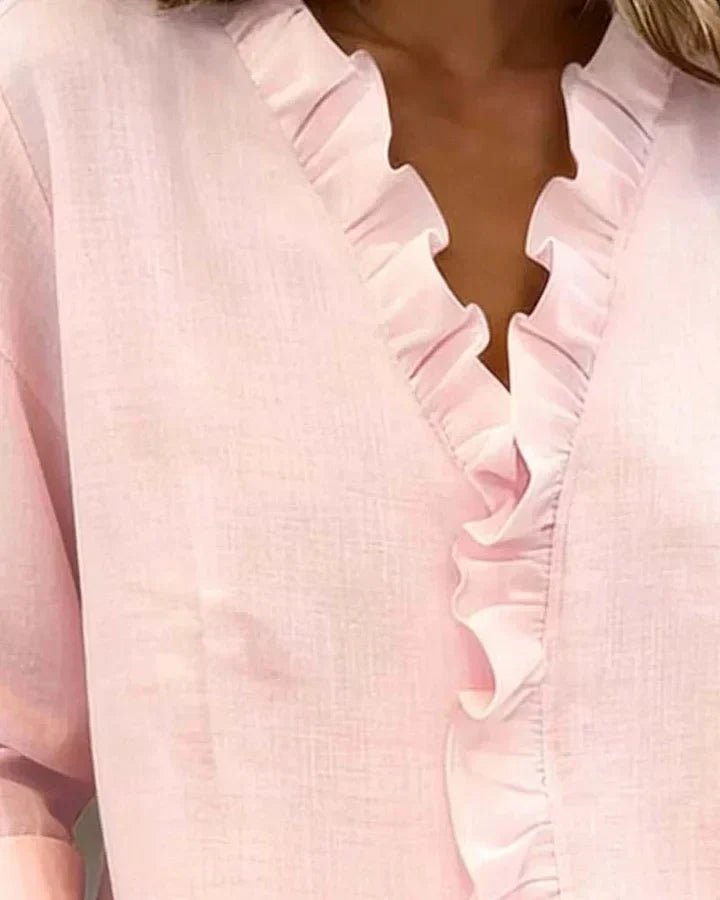 Susan | Blusa con Volantes, Cuello en V y Mangas Largas - Navarro Granada