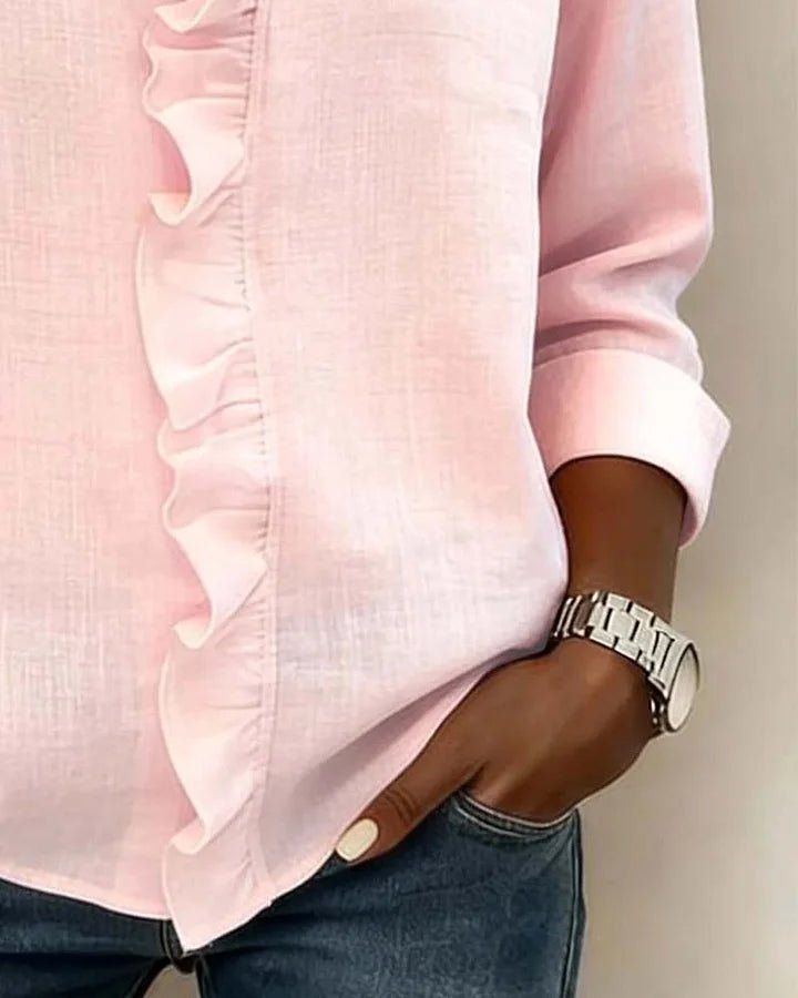 Susan | Blusa con Volantes, Cuello en V y Mangas Largas - Navarro Granada