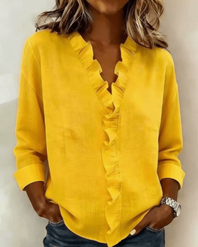 Susan | Blusa con Volantes, Cuello en V y Mangas Largas - Navarro Granada