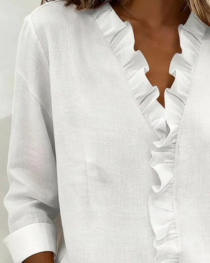 Susan | Blusa con Volantes, Cuello en V y Mangas Largas - Navarro Granada
