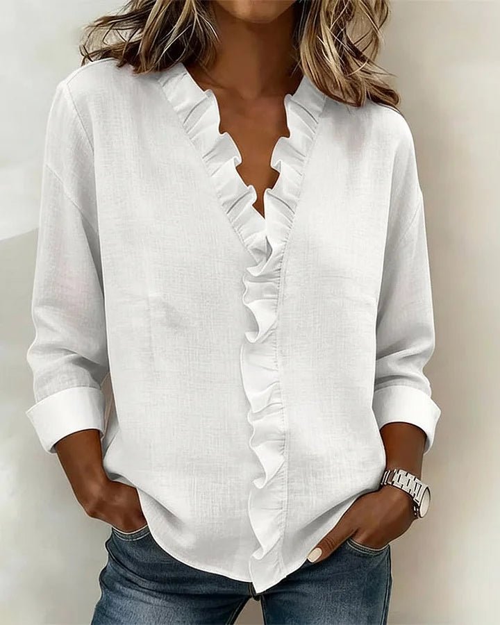 Susan | Blusa con Volantes, Cuello en V y Mangas Largas - Navarro Granada