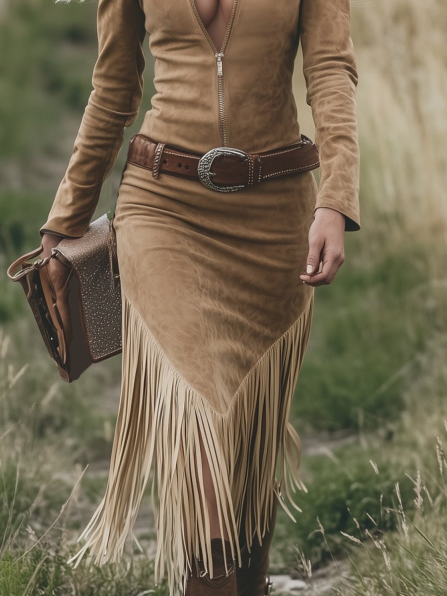 Valencia | Vestido de ante con flecos - Navarro Granada