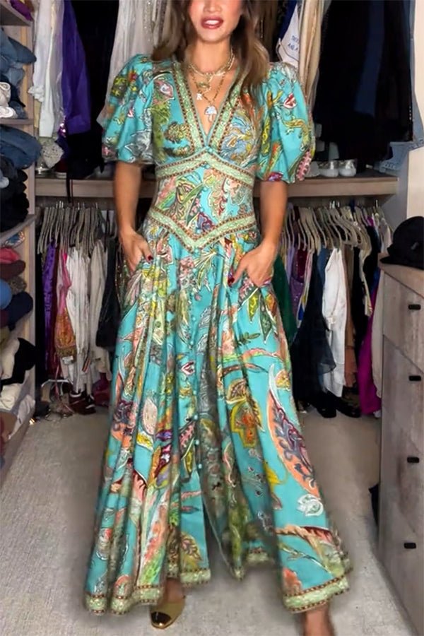 Vestido maxi Airy con mangas abullonadas y escote en V voor vrouwen - Navarro Granada
