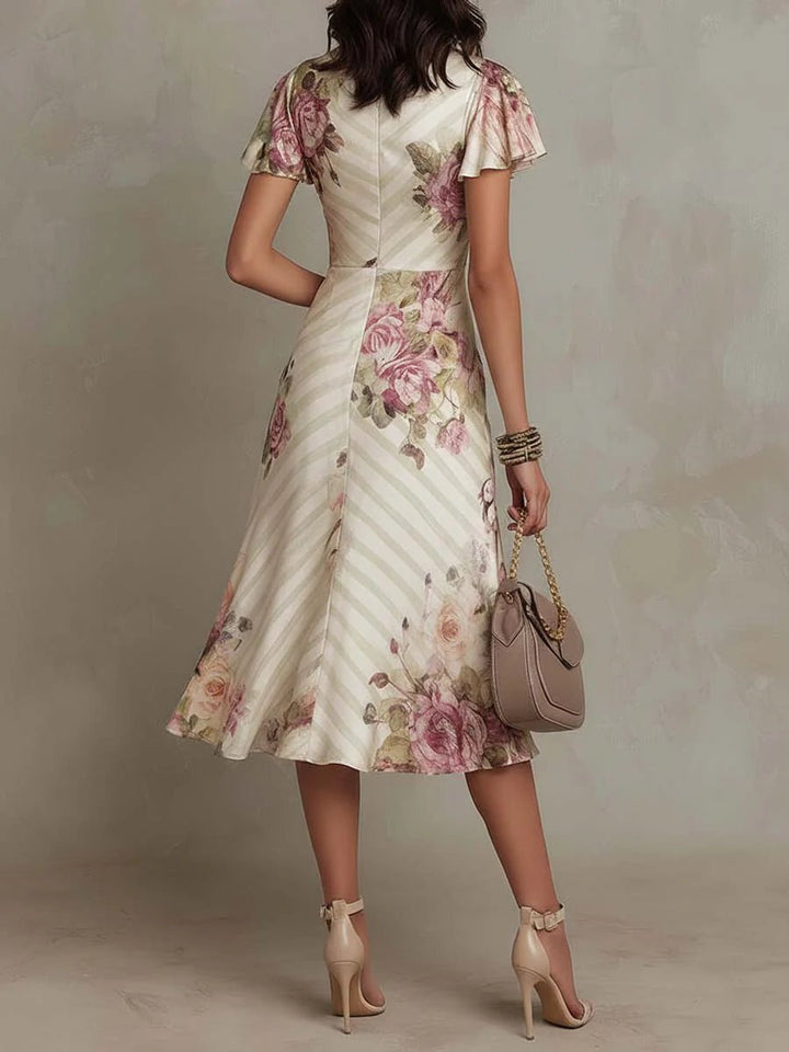Vestido midi de satén con motivo floral, elegante y de estilo retro - Navarro Granada